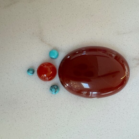 Cabochon Lot with Carnelian, Turquoise, Tigers Eye, Jasper, Onyx - Picture 10 of 15